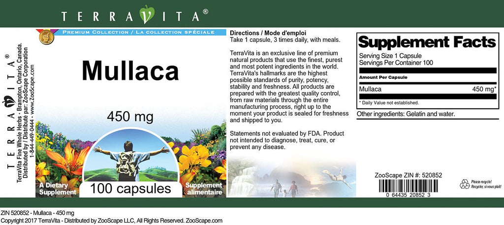 Mullaca - 450 mg (100 Capsules, ZIN: 520852)