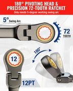 WORKPRO 8-piece Flex-Head Ratcheting Combination Wrench Set, SAE 5/16-3/4 in, 72-Teeth, CR-V Constructed, Nickel Plating with Organizer Bag