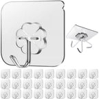 Lahedomege 28 Pack Sticky Hooks for Hanging Heavy Duty, Wall Hooks Adhesive, Clear self Adhesive Hooks for Wall, Kitchen, Bathroom, Shower & Ceiling