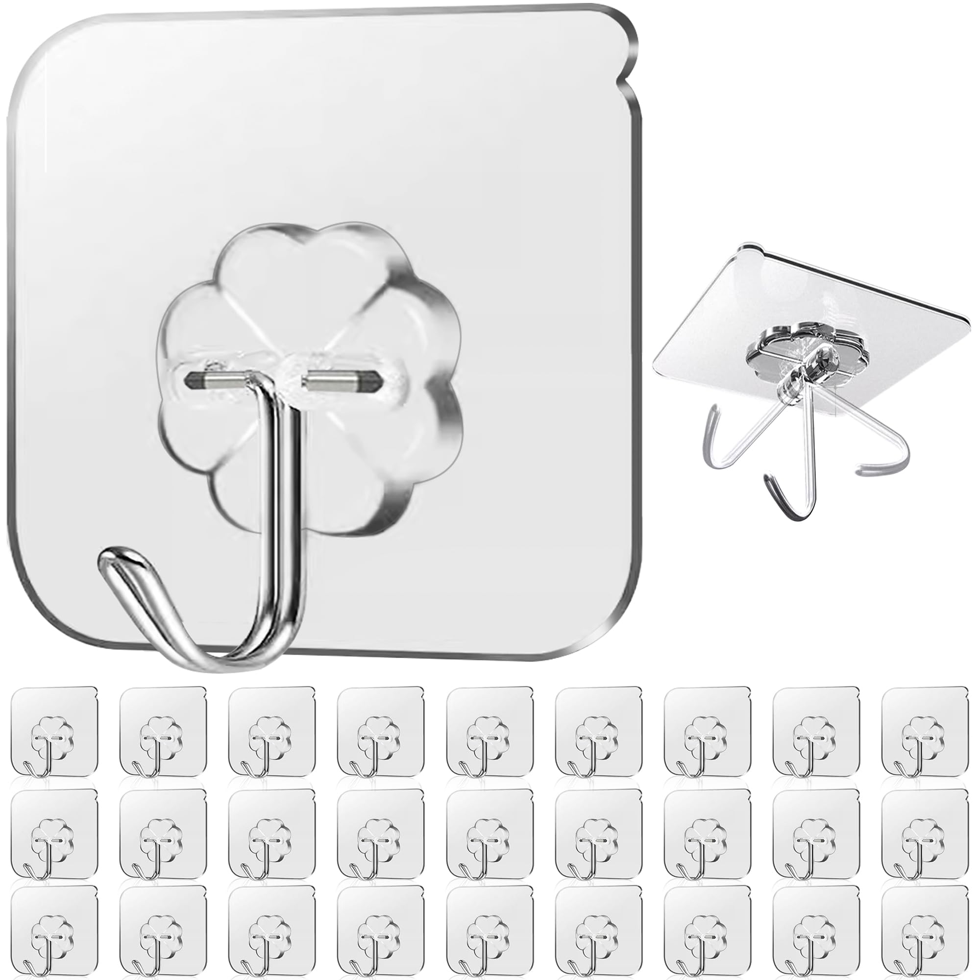Lahedomege 28 Pack Sticky Hooks for Hanging Heavy Duty, Wall Hooks Adhesive, Clear self Adhesive Hooks for Wall, Kitchen, Bathroom, Shower & Ceiling