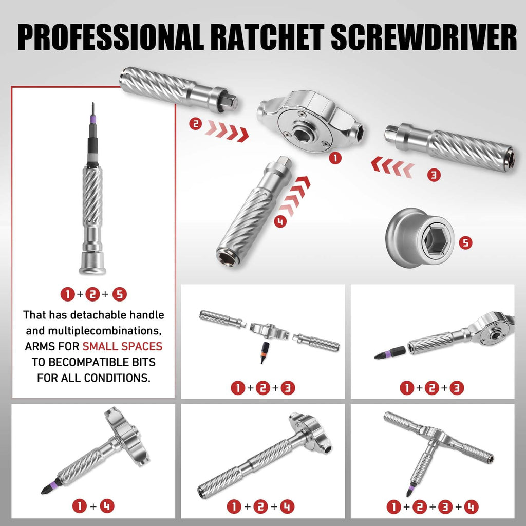 VMAN Ratchet Screwdriver Set, 100 in 1 magnetic Screwdriver sets, S2 Steel Bits, DIY Combination Flexible Shaft, Suitable for Furniture Assembly, Precision Electrical Appliance Repair, Bicycle Tools