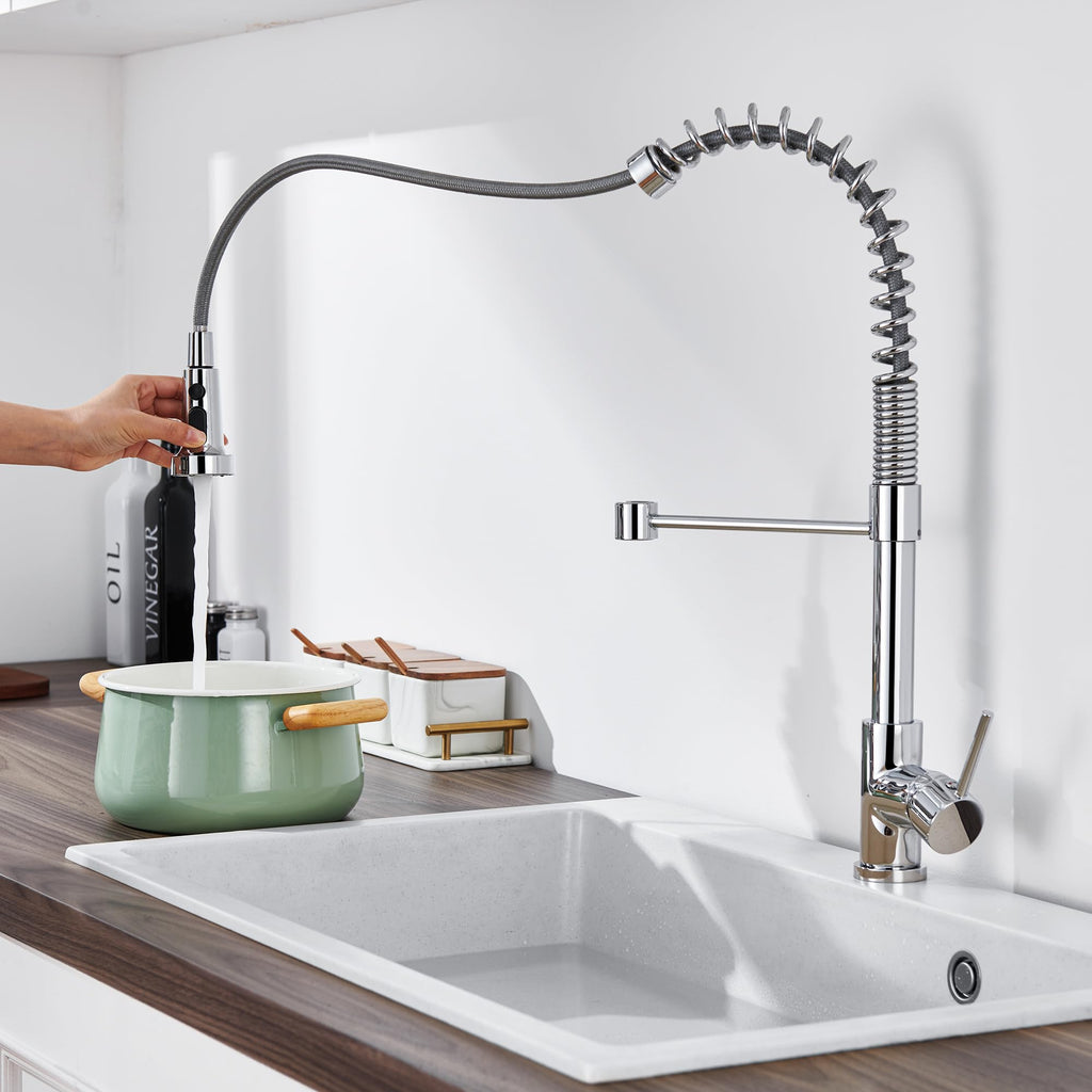 TIORIY Kitchen Faucet Head Replacement with 15 Adapters, 3 Function Pull Down Kitchen Faucet Spray Head, Pull Out Kitchen Sink Tap Sprayer Nozzle, Chrome, Plastic