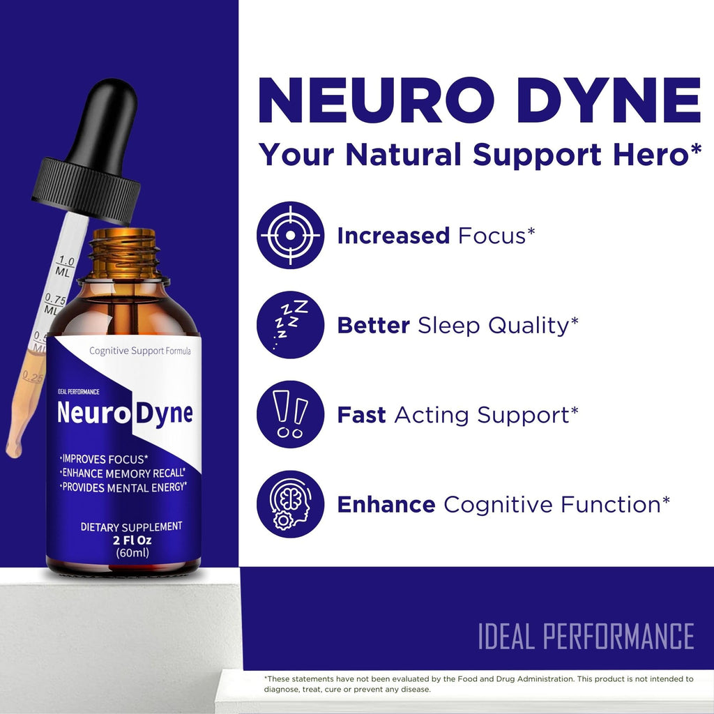 Neurodyne Drops, Official Neurodyne Brain Health Supplement Droppers - Maximum Strength, Advanced Nootropic Drops Support, All Natural Neuro Dyne Cognitive Health & Function Reviews (5 Pack)