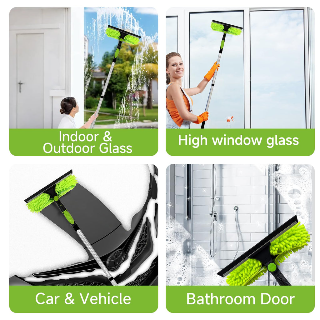 LILISPAI 67'' Window Squeegee Cleaner Tool with Extension Pole, 2-in-1 Squeegee for Window Cleaning Kit with Scrubber and Rotating Head, 2 Blade 2 Scrubber for Indoor & Outdoor High Windows