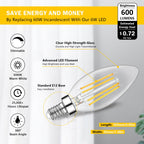 12-Pack Dimmable E12 LED Candelabra Bulbs 60W Equivalent, 3000K Soft Warm White, 600 Lumens B11 Candle Base 6W C35 LED Filament Vintage Light Bulbs, Clear Glass for Chandelier Ceiling Fan High CRI 90+