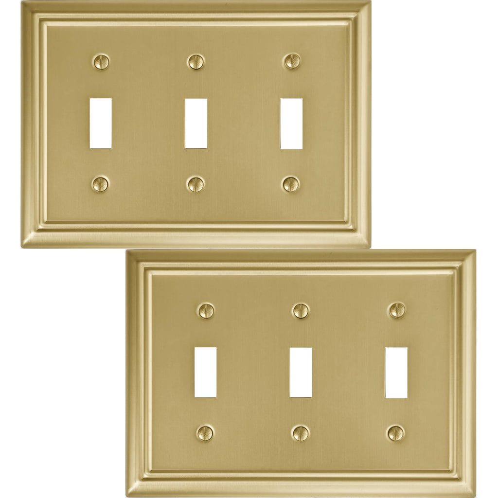 OKAWYC Triple Toggle Light Switch Cover Adler Metal Wall Plate, 2-Pack Brushed Brass 3 Gang, for Light Switch Cover Decorative Wallplate, Durable