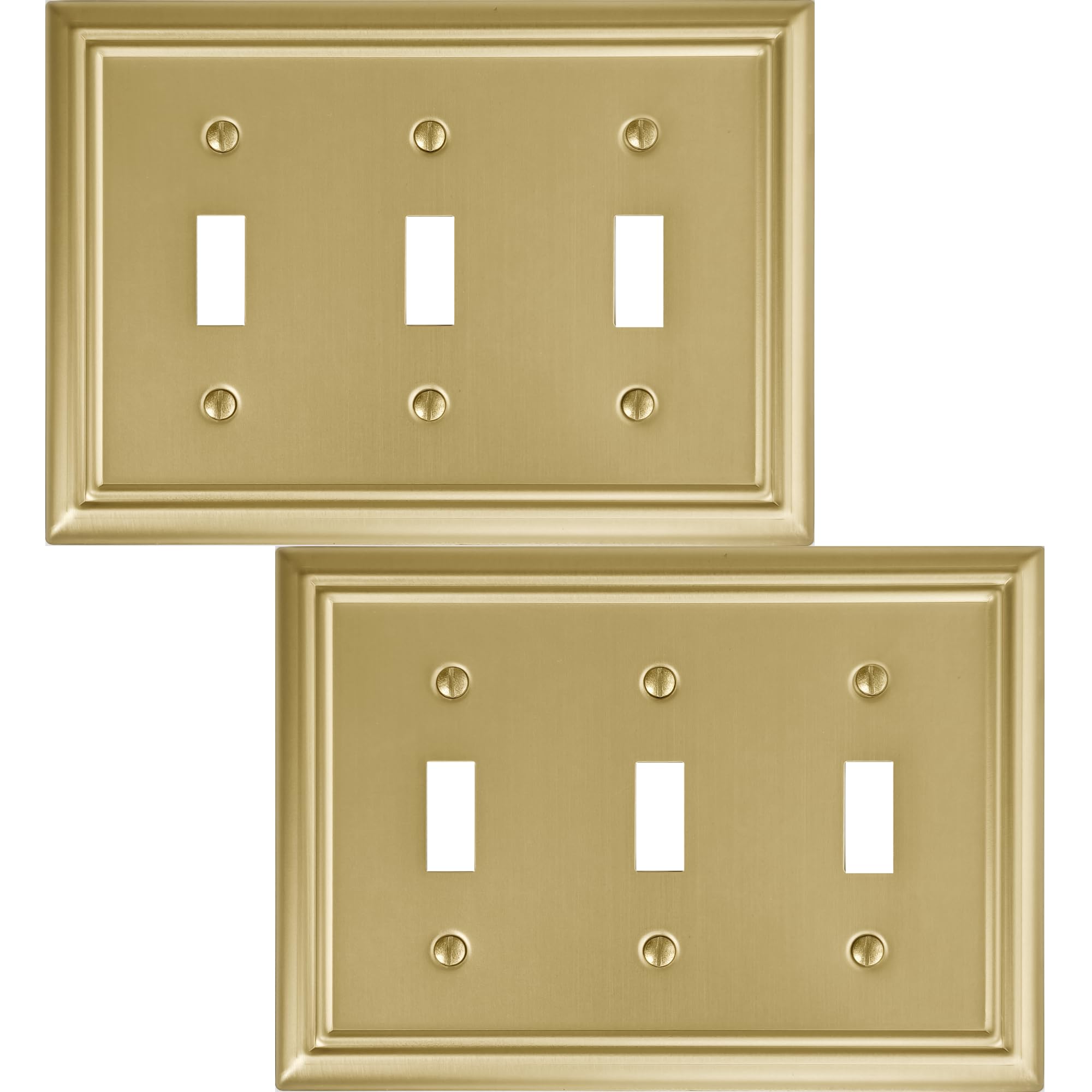 OKAWYC Triple Toggle Light Switch Cover Adler Metal Wall Plate, 2-Pack Brushed Brass 3 Gang, for Light Switch Cover Decorative Wallplate, Durable