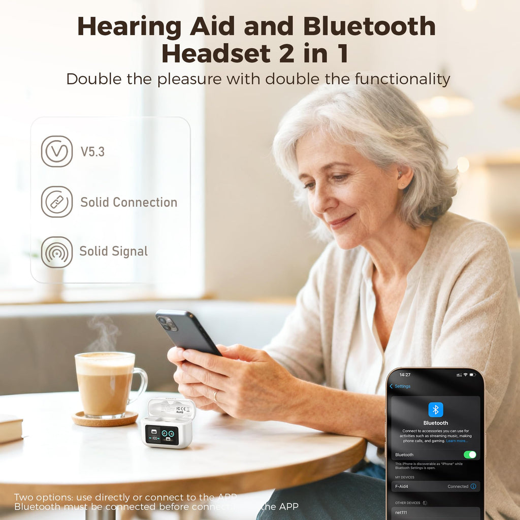 Hearing Aids for Seniors,Hearing Aids with Bluetooth, Rechargeable Hearing Aids with LED Digital Display, FSA&HSA Eligible, Intelligent Noise Cancellation, 5 Levels of Volume Adjustment, Hearing Amplifiers with APP, Easy to Use and Clear Sound