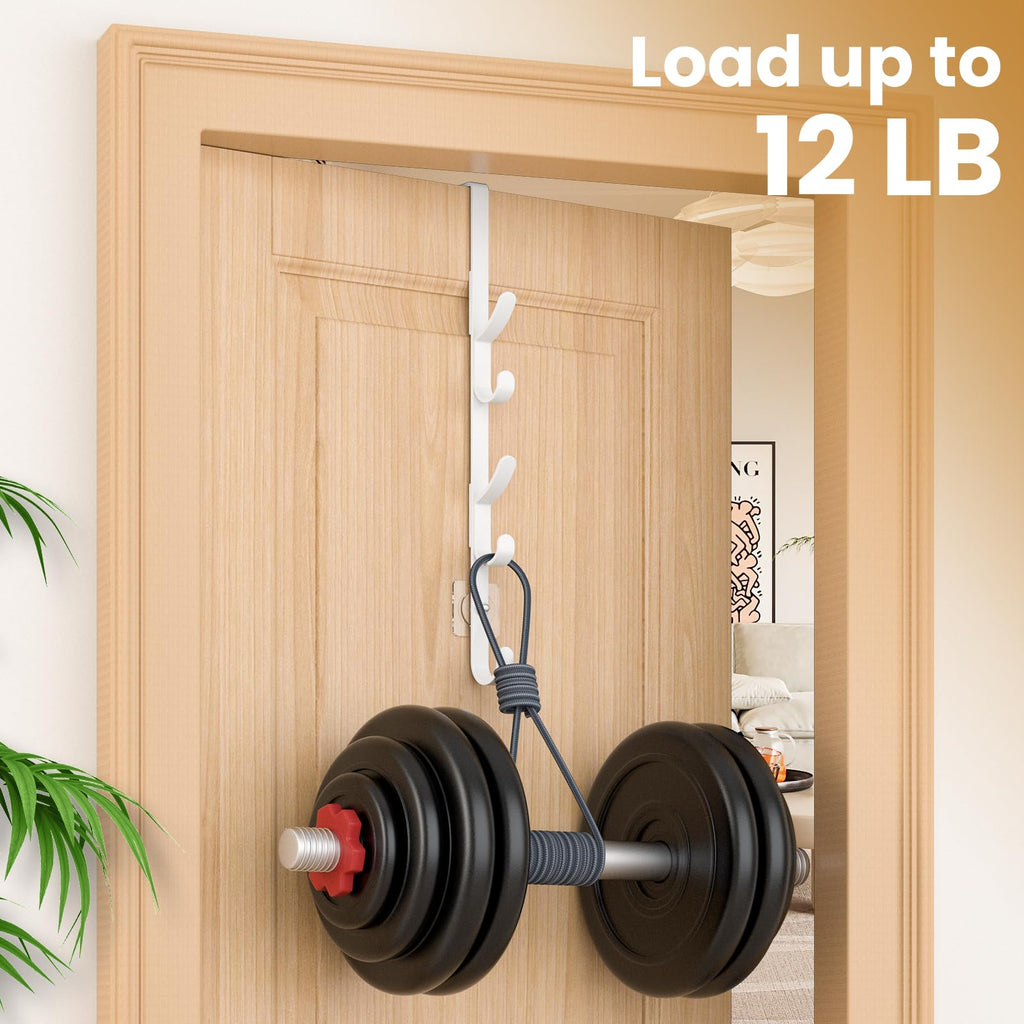 Kaiferty Over the Door Hooks, Metal Door Hooks for Hanging, Over the Door Purse Organizer for Coat Hanger, Back of Shower Door for Hanging Towel Rack Clothes, Hat, Bathroom, Closet (White-4Packs)