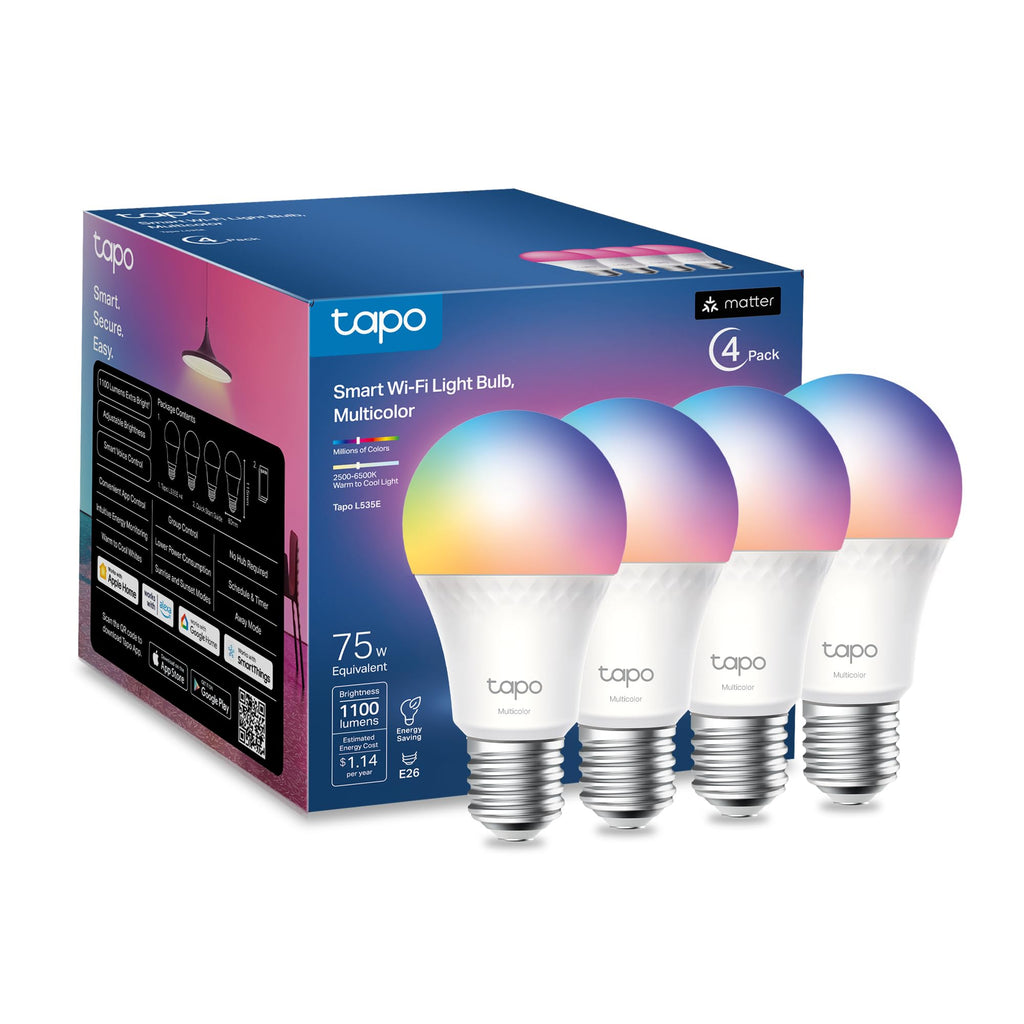 Tapo Multicolor Dimmable Smart Light Bulbs, L535E(4-Pack), A19 E26, 1100LM
