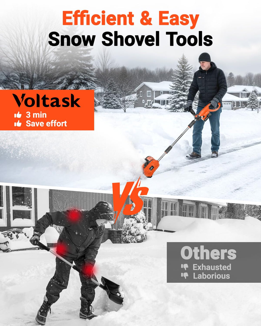 VOLTASK Cordless Snow Shovel - 24V | 11-Inch | 4-Ah Cordless Snow Blower, Battery Snow Blower with Adjustable Front Handle (4-Ah Battery & Quick Charger Included)