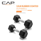 CAP Barbell 12 LB Rubber Coated Hex Dumbbell Hand Weight - Pair | Chrome Handle