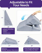Kekoy Adjustable 9 & 12 Inch Wedge Pillow for Sleeping Apnea, Acid Reflux Relief, Back Pain, Snoring & Post Surgery Recovery, Memory Foam Bed Wedge Pillow with Removable Washable Cover & Handle-Grey