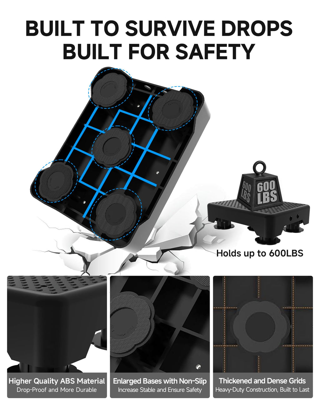 LIFTOZA Adjustable Step Stool for Adults, Bed Step Stools, 600 LBS Capacity Safety Wide Step Platform, Indoor and Outdoor Steps for Seniors, Non-Slip Stepping Stool Elderly Assistance, Black