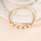LOOYUUPEE Pearls Bracelets for Women, Natural Freshwater Pearls Bracelets Jewelry Bangle, Lucky Jewelry for Mom Lover Her Diameter 1.96 ins Adjustable (14K Gold Plated)