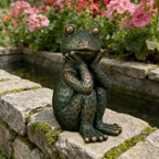 ResinHaven 10" H Meditation Frog Lawn & Garden Statue, Verdigris Green
