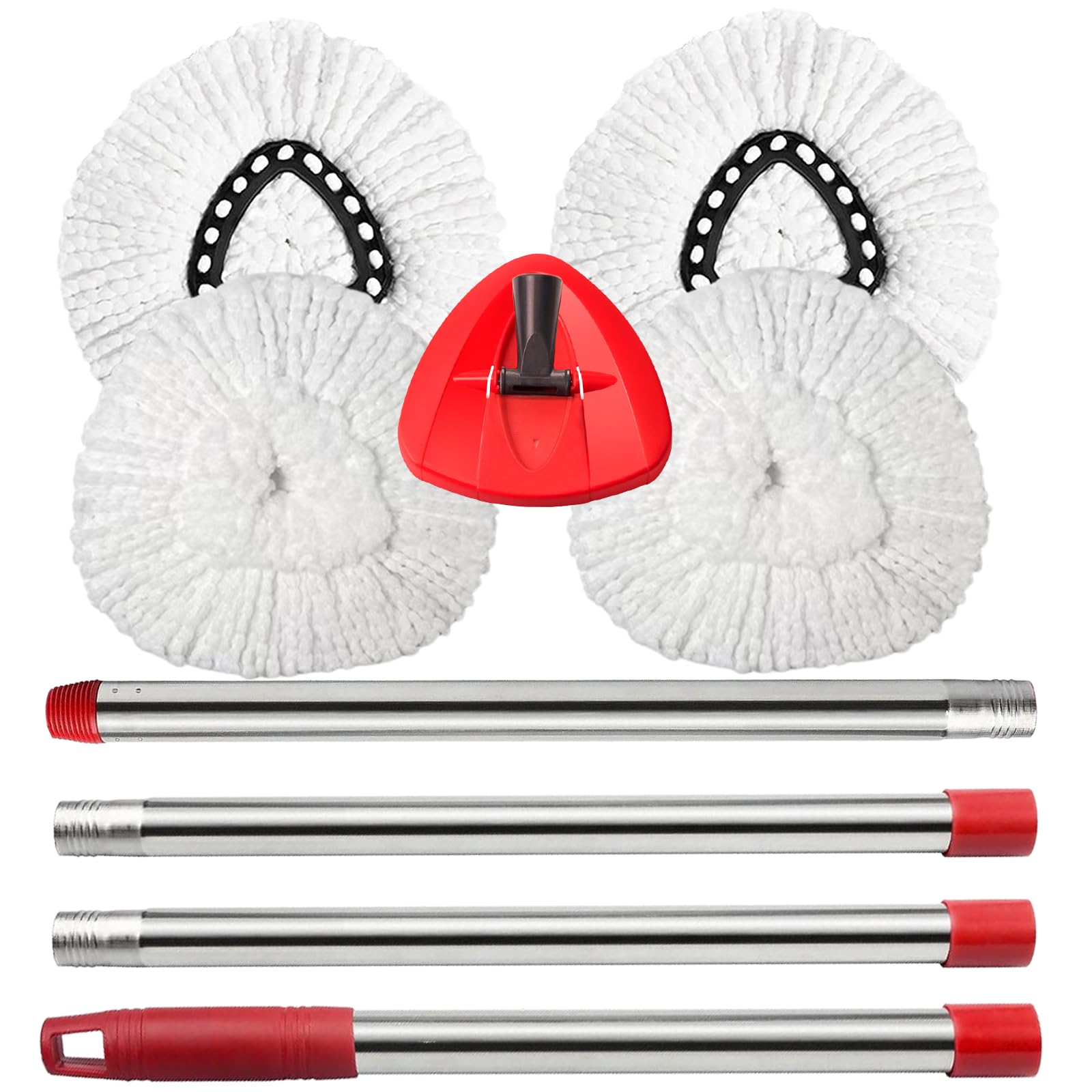Fazlynyi Spin Mop Replacement Head Mop Replace Head Compatible with O Cedar EasyWring Spin Mop - 4 O-Ceda Mop Refills、30-58in Mop Handle and 1 Mop Base Combo Set, 2white