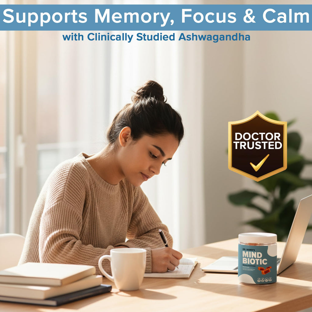 Ashwagandha KSM-66 , Probiotics & Prebiotics - 300MG - Brain & Digestive Health Supplement - Supports Memory, Focus, Energy & Gut-Brain Connection - 60 Caramel Cinnamon Chews for Men & Women