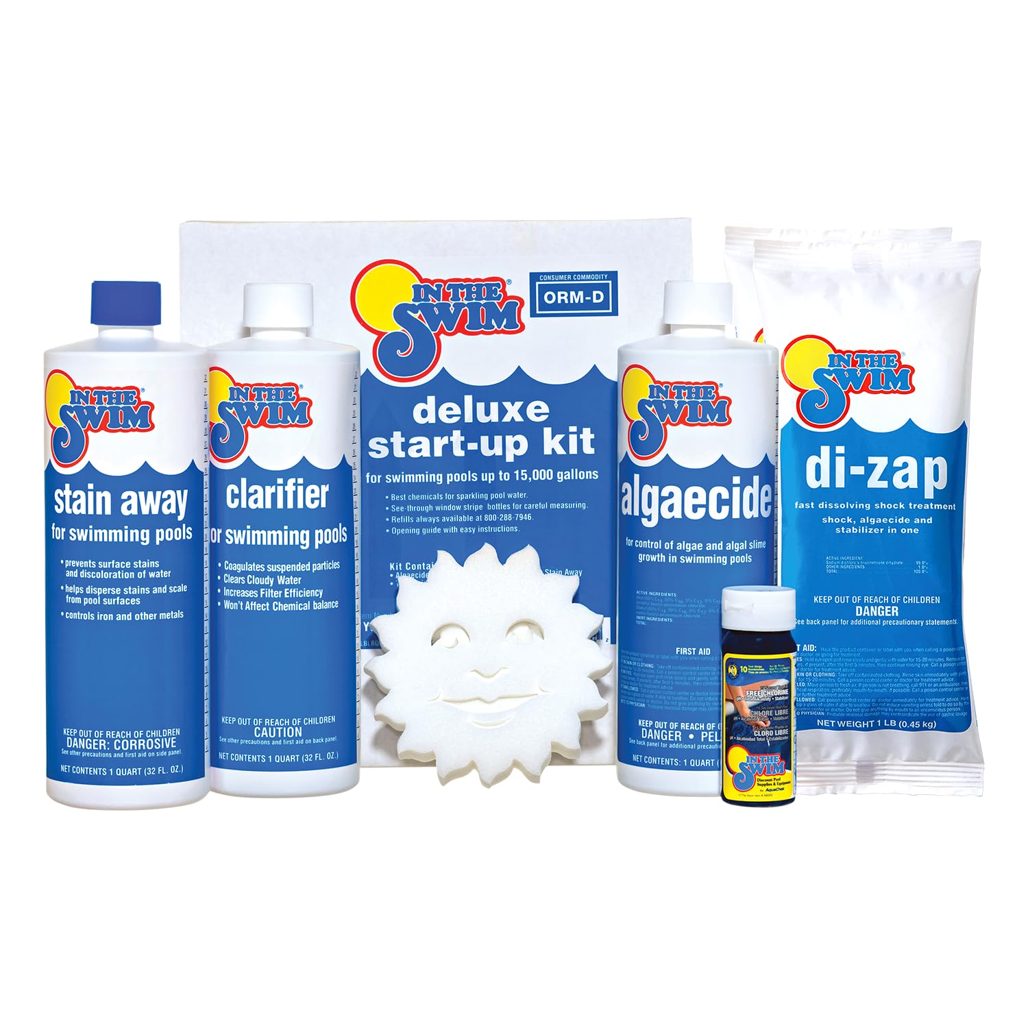 In The Swim Saltwater Pool Opening Chemical Kit - Start-Up Treatment for Salt Pools Up to 15,000 Gallons - Shock, Algaecide, Clarifier, Stain Preventer & Oil Absorber
