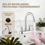 Bathroom Sink Faucet 4 Inch 2 Handle Centerset Brushed Nickel Lead-Free Modern Bathroom Faucet Vanity Faucet with Pop-up Drain Stopper and Supply Hoses