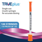 TRUEplus Single-Use Insulin Syringes, 30G 0.5cc 5/16 Inch Needle Length, 100 Count (10 Packs of 10)