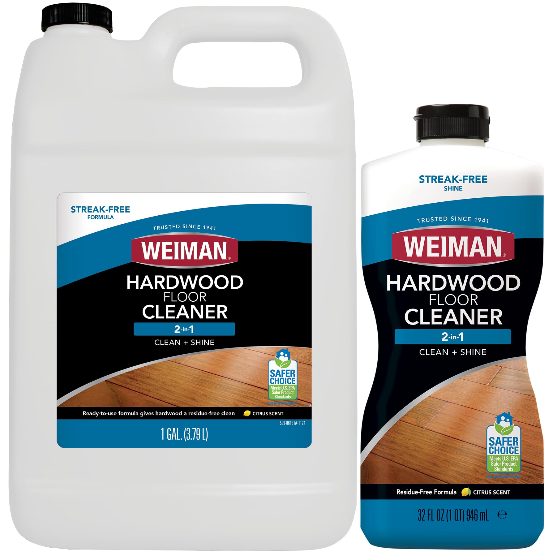 Weiman Hardwood Floor Cleaner Gallon and Refillable Squeeze Bottle - Finished Wood Surfaces