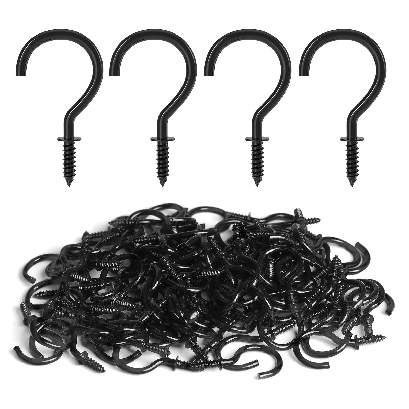 RELBRO Screw Hooks, 1 Inch Metal Screw in Cup Hooks, Black, 100 Pcs