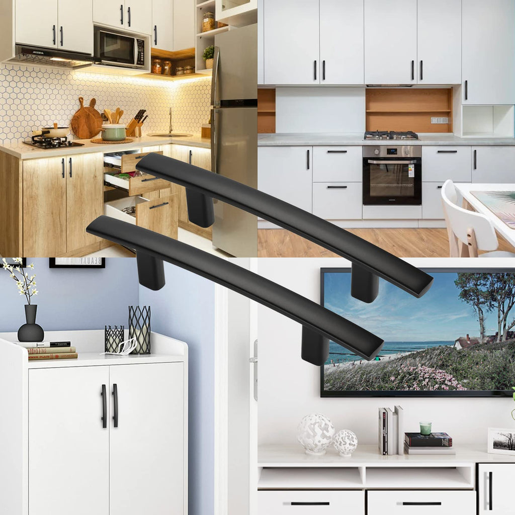 homdiy 10 Pack Solid Heavy Duty Zinc Alloy Cabinet Handles, Black Cabinet Pulls, 3 Inch Hole Center Arch Drawer Pulls Modern Hardware for Kitchen Bathroom Cupboard