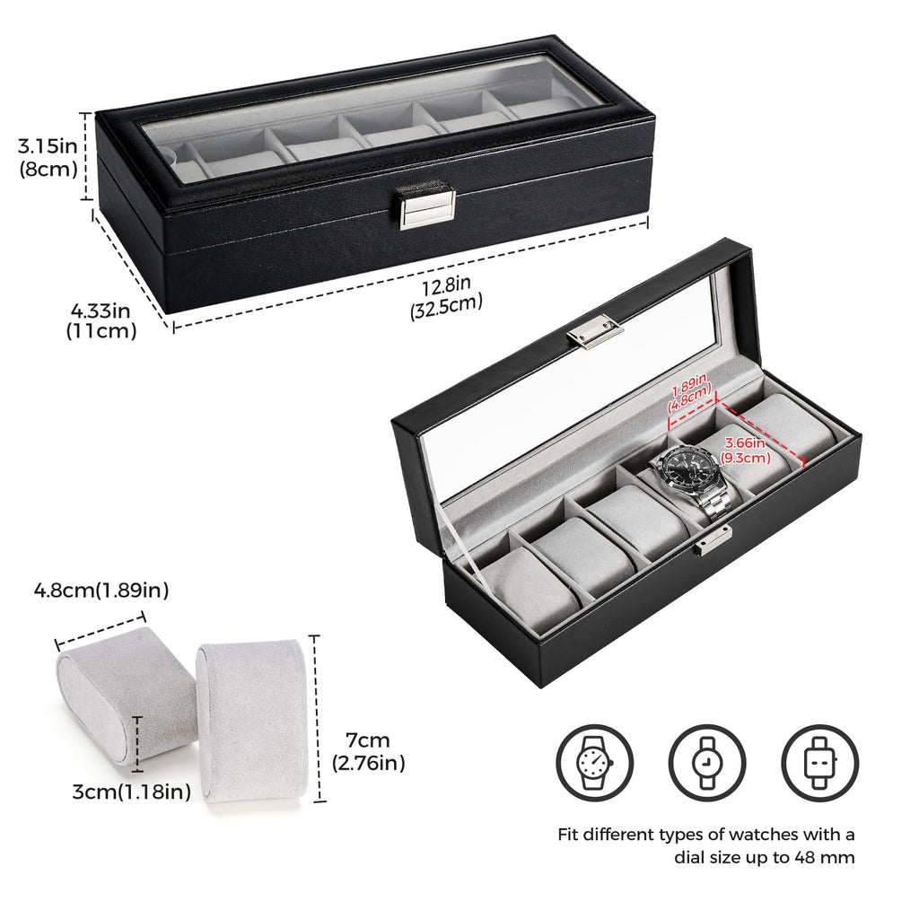 ProCase Watch Box, 6 Slot Mens Watch Display Case, Black