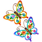 YIWEMON 2 Pack Metal/Glass Butterfly Wall Decor, 14.2" Outdoor Fence Wall Art Decor, Wall Sculpture Hanging Decoration Perfect for Garden Yard Living Room Bedroom Patio Balcony