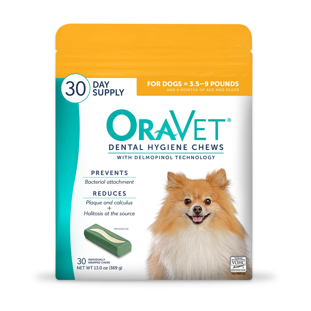 OraVet Dental Chews for Dogs, Oral Care and Hygiene Chews (Extra Small Dogs, 3.5-9 lbs.) Yellow Pouch, 30 Count