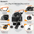 3 in 1 Dog Strollers 4 Wheels Folding Pet Stroller with Detachable Carrier Multifunction Portable Dogs Travel Carriers for Medium Small Puppy Kittens(Deep Black)