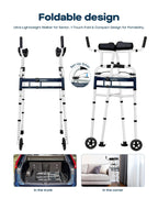 Narrow Walker Folding Upright Walker - with Removable Armrests, 450LBS Heavy Duty, Width & Height Adjustable Narrow Walkers for Seniors, Disabled, Bariatric