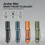 ThruNite Archer Mini EDC Flashlight, USB-C Rechargeable Pocket Flashlights 405 Lumens, IPX8 Waterproof Mini Penlight with Clip for Everyday Carry, Inspection and Emergency Use