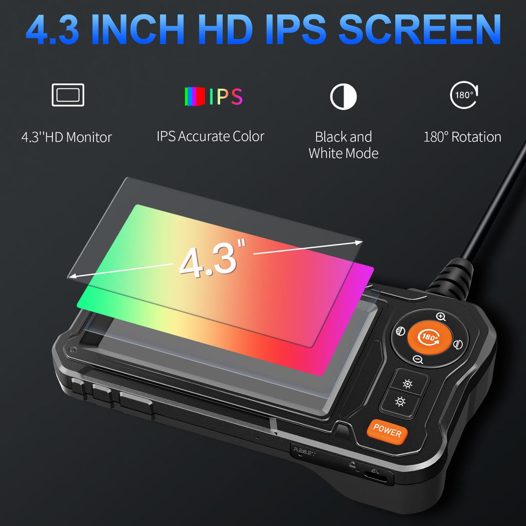 Endoscope Camera with Light - 4.3" LCD Screen Inspection Cameras,IP67 Waterproof Borescope with 8 Adjustable LED Lights,HD 1080P Endoscope Camera 16.5ft Semi-Rigid Cord,gifts for men tools and gadgets