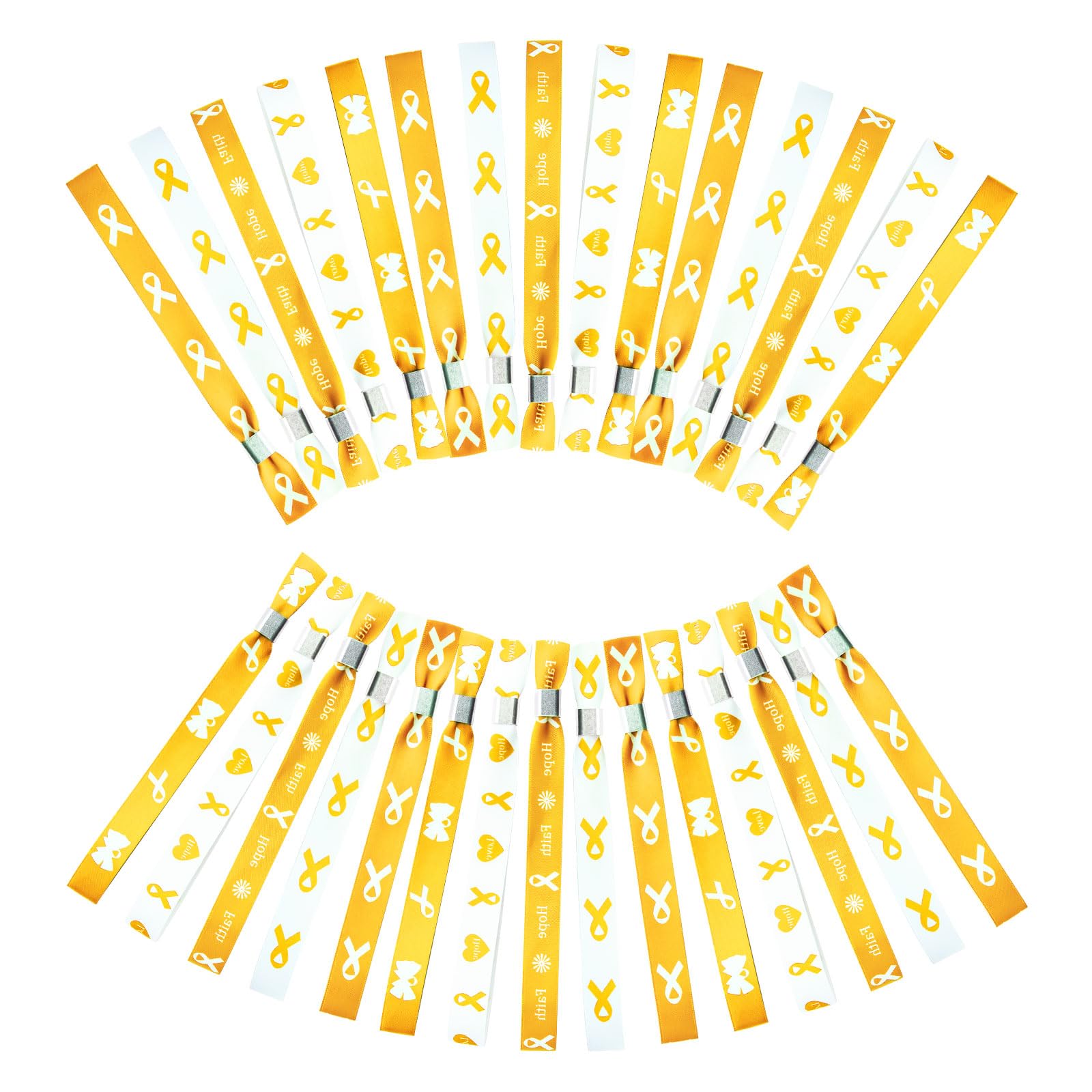 WANDIC 30 Pcs Gold Ribbon Bracelets, 5 Style Polyester Single Side Adjustable Childhood Cancer Awareness Support Wristband for Event Fundraising, 6.89 * 0.59 * 0.07, no Gemstone