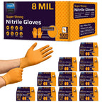 Inspire Heavy Duty Orange Nitrile Gloves | ULTRA 8 Mil Diamond Textured Grip | Industrial Mechanic Disposable Cleaning Gloves (1000, XXL)