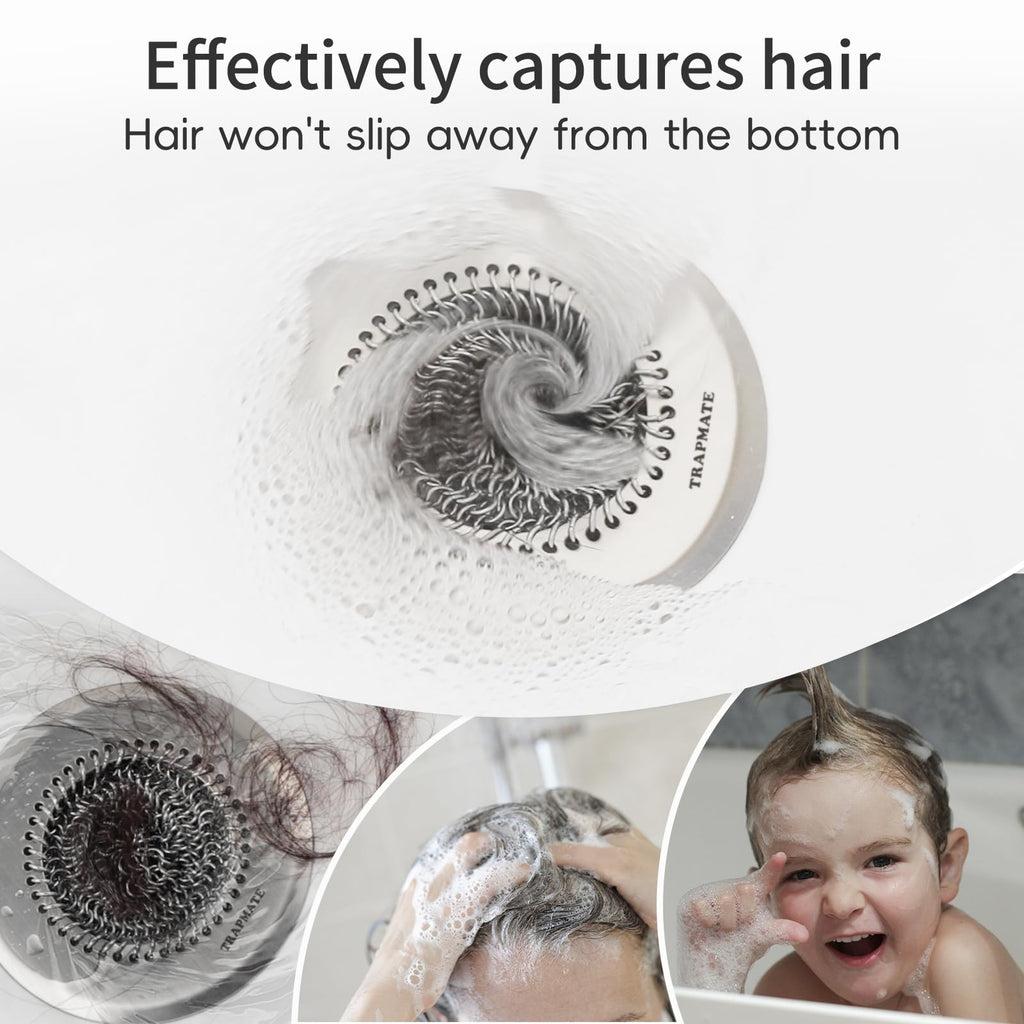 TRAPMATE Shower Drain Hair Catcher, 4.4" Easy Clean Bathtub Drain Hair Catcher, Anti-Slip Bath Tub Drain Protector, Upgraded 304 Stainless Steel Shower Sink Drain Cover for Bathroom (Patented Product)