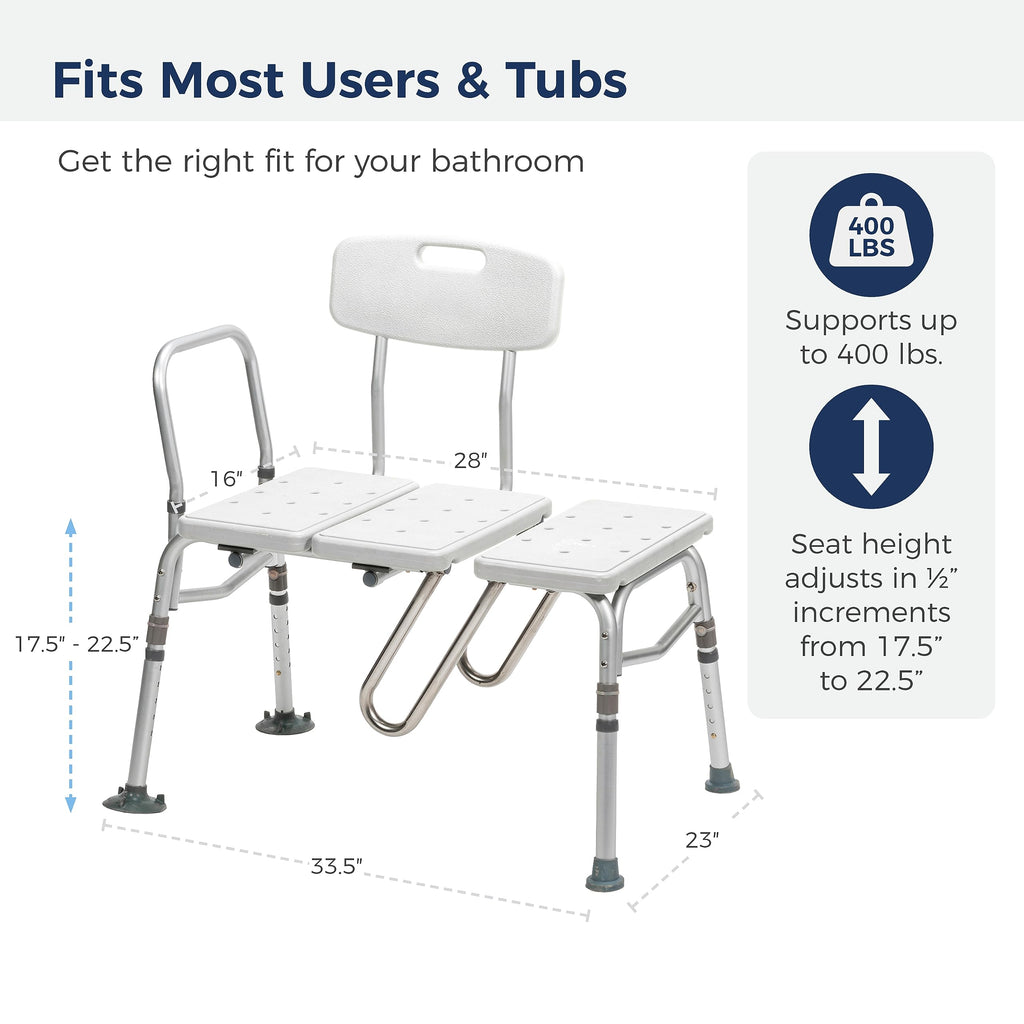 Drive Medical Splash Defense Tub Transfer Bench for Bathtub - U-Shaped Shower Curtain Guard - Adjustable Height - Reversible Design - 400 Lb Capacity - Safe Bathing Aid - White