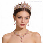Kamirola Tiaras and Crowns for Women,Tiaras Earrings Necklace, Crystal Bridal Jewelry Set (Gold Pink)