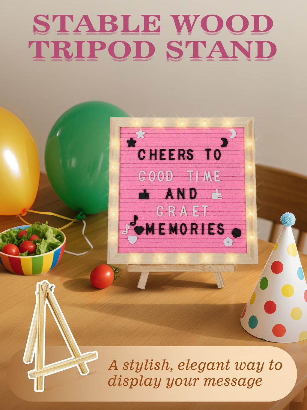 10"×10" Felt Letter Board with LED Lights & Stand for Halloween Party Decor