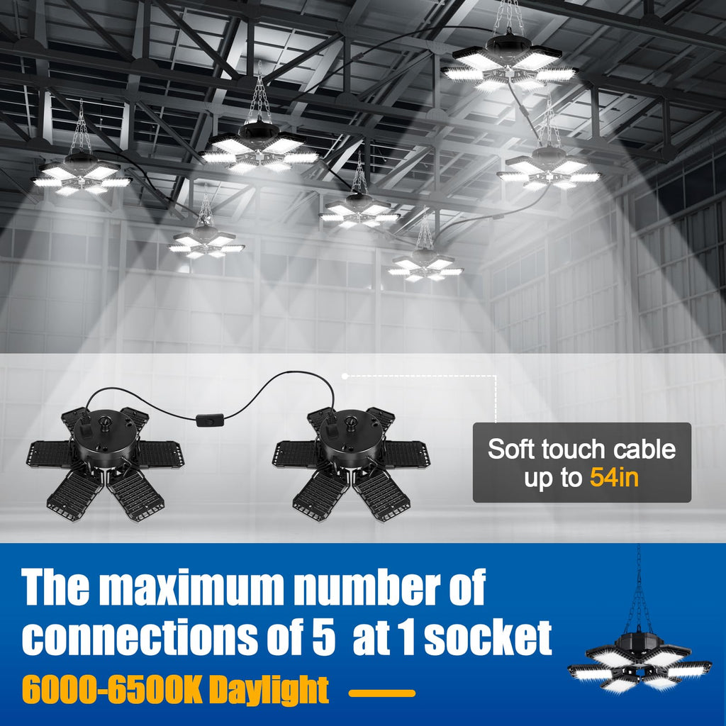 Aoretic LED Garage Lights 2 Pack -180W, 18000LM 6500K Led Shop Light with 6+1 Deformable Panels, Basement Barn Light Garages Ceiling Lights, E26/E27 for Garage, Warehouse, Shop, Basement