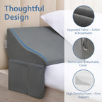 Vekkia Queen Bed Wedge Pillow for Headboard Gap – 0–6" Bed Gap Filler with Firm Foam Support & Extra-Large Pockets – Prevents Lost Pillows, Phones & Small Items(Gray)