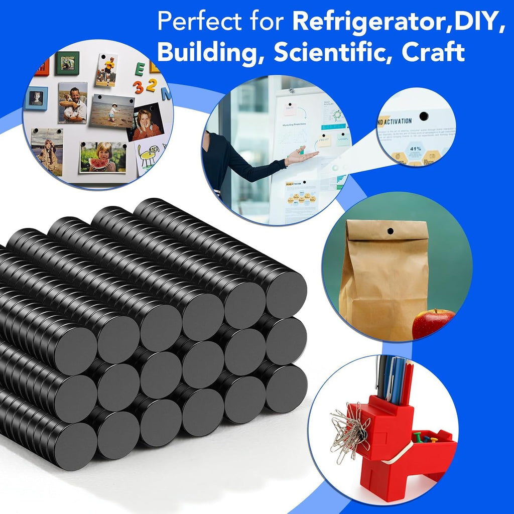 TRYMAG Small Rare Earth 6 Different Sizes Black 255Pcs Tiny Magnets for Crafts, Heavy Duty Neodymium Round Mini Refrigerator Magnets for Whiteboard, Locker, Kitchen, Office, School