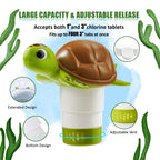 Chlorine Floater, Floating Pool Chlorine Dispenser, Fits 1 and 3 Inch Tablets & Bromine Holder for Large/Small Pools, Hot Tub, Spa - Sea Turtle