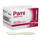 PAMI 1000 Pack Bulk Disposable Plastic Silverware Medium Weight Cutlery for Parties Catering Takeout Orders (Knives Knives White)