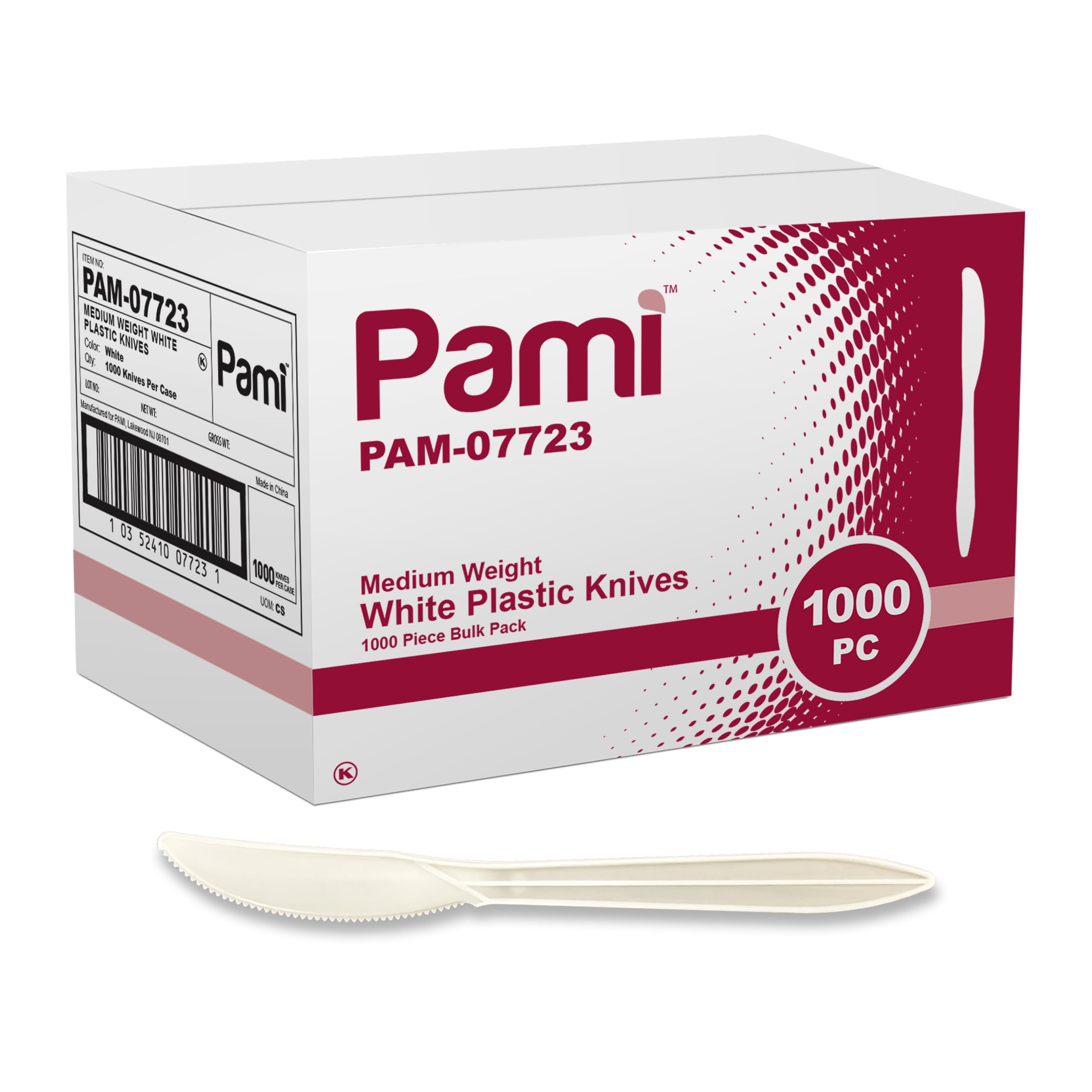 PAMI 1000 Pack Bulk Disposable Plastic Silverware Medium Weight Cutlery for Parties Catering Takeout Orders (Knives Knives White)