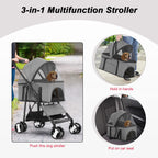 BestPet Pet Stroller Premium 3-in-1 Multifunction Dog Cat Jogger Stroller for Medium Small Dogs Cats with Folding Lightweight Travel & Detachable Carrier,Grey