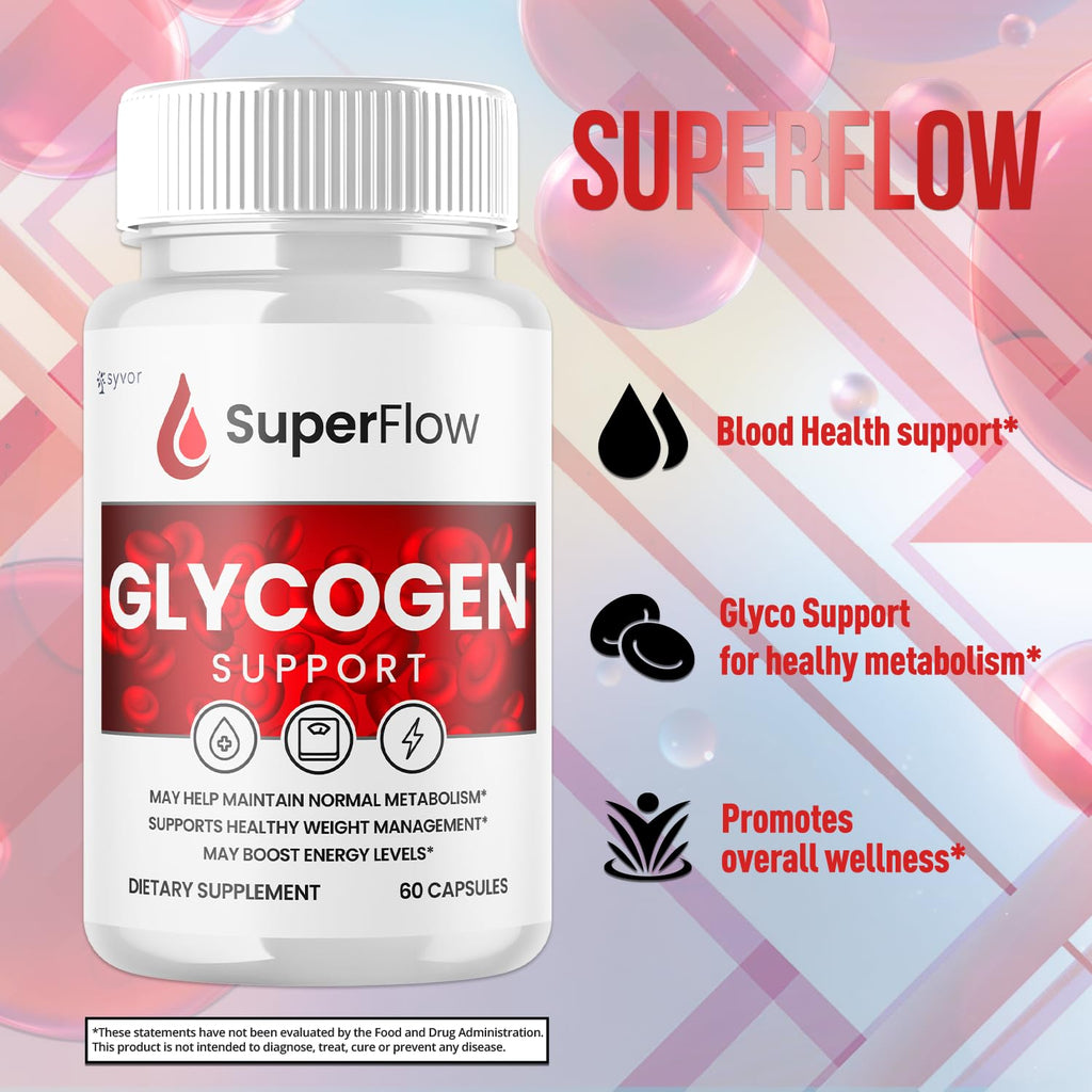 (5 Pack) Super Flow Glycogen Support, Official SuperFlow Advanced Formula Glyco Optimizer Capsules, All Natural Super Flow Pills, Daily Wellness Supplement to Support Healthy Balance (300 Capsules)
