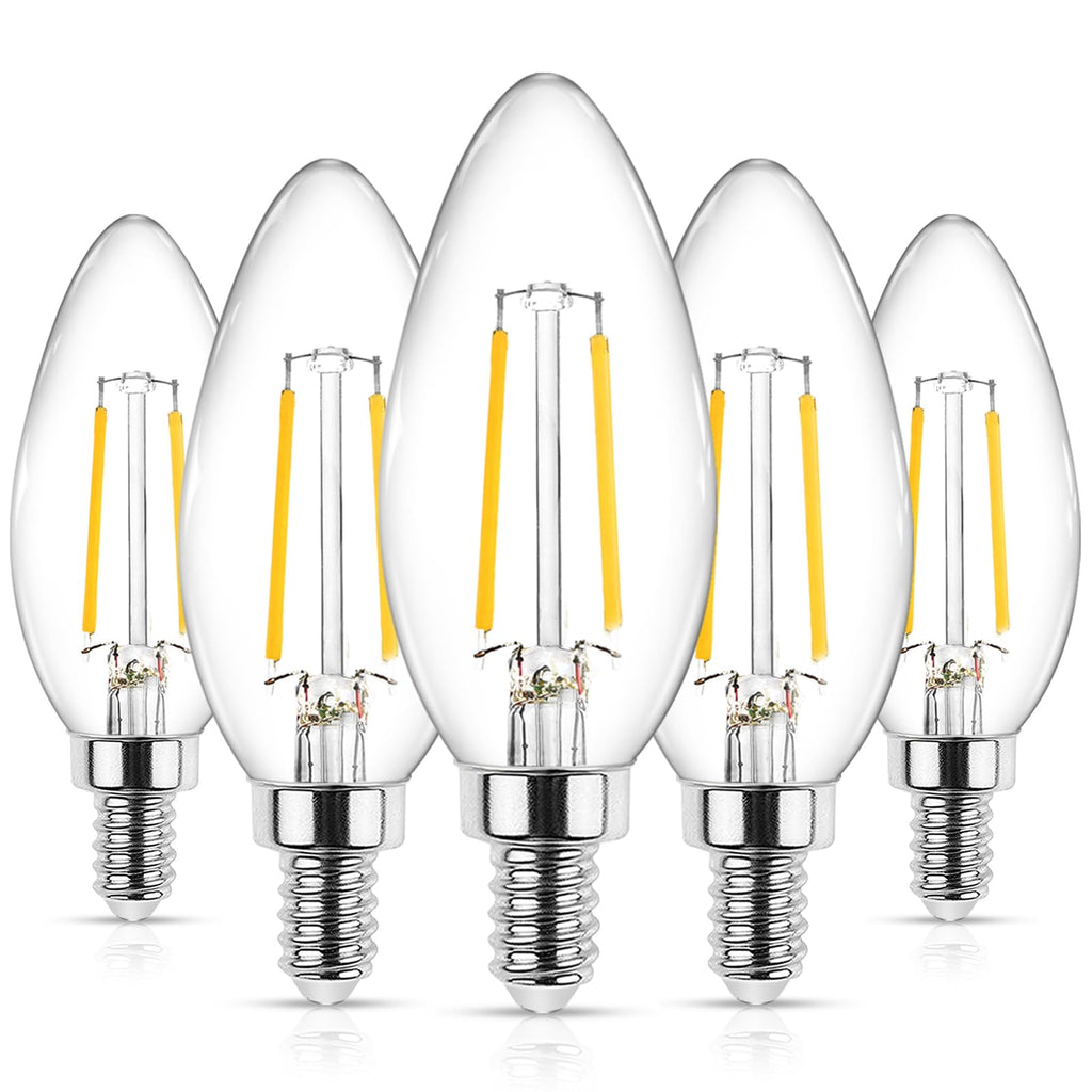 Ascher E12 LED Classic Candelabra Clear Light Bulb, 4W, Equivalent 40W, Warm White 2700K, Non-Dimmable, Filament Clear Glass, Pack of 5